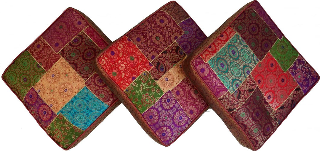 GURU SHOP Orientalisches Eckiges Patchwork Kissen 40 cm, Sitzkissen, Bodenkissen mit Baumwollfüllung