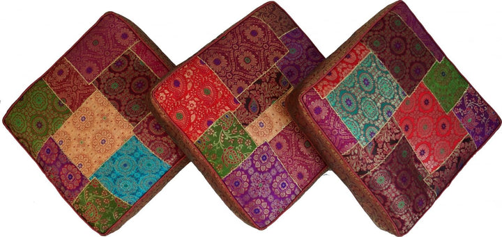 GURU SHOP Orientalisches Eckiges Patchwork Kissen 40 cm, Sitzkissen, Bodenkissen mit Baumwollfüllung