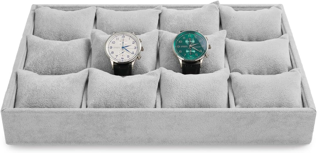Oirlv Grau Samt Schmuck 12 Grids Schmucktablett für Uhren, Armbändern, Armreifen Schmuck,Uhrenblett,