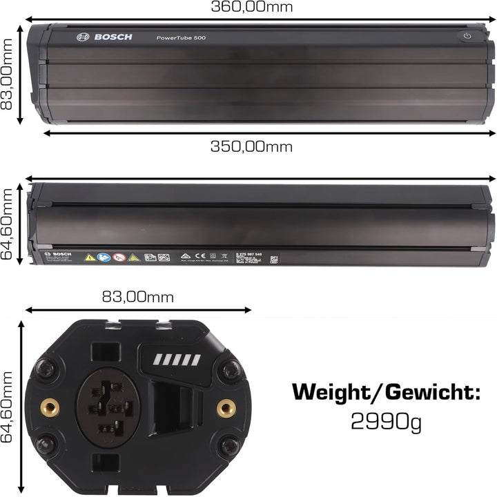 Bosch PowerTube Vertikal inklusive Gefahrgutkarton und Bedienungsanleitung Integrierbarer Akku, Schw