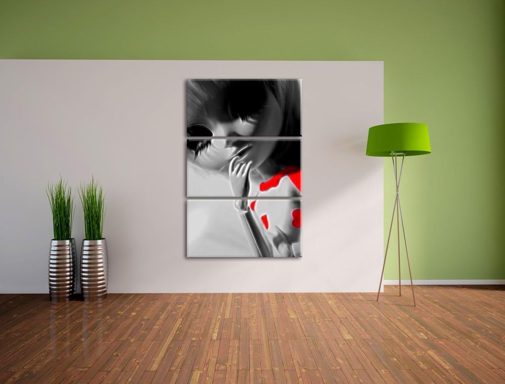 hübsches Pullip-Püppchen mit sehr langen Wimpern schwarz/weiss Spezial 3-Teiler Leinwandbild 120x80