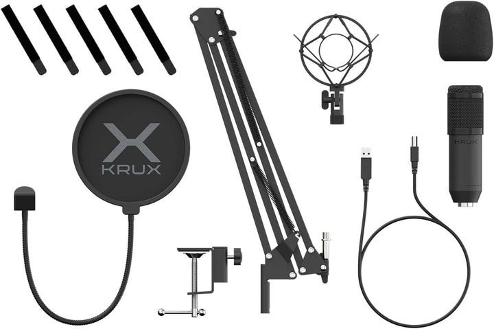 KRUX Edis 1000, Computermikrofon mit verstellbarem Arm, 2.9 m USB-Kabel, Poppfilter, Stossschutzkorb