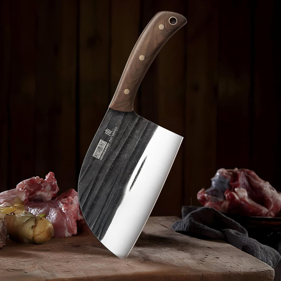 HOSHANHO 17cm Serbisches Kochmesser, Hackmesser aus Kohlenstoffstahl zum Fleischschneiden, Handgefer