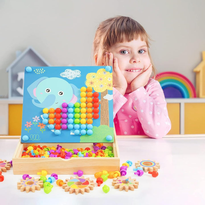 Mosaik Steckspiel für Kinder für 2,3,4,5 Jahre |Mosaik Pegboardmit 180 Steckperlen, 5 Gängen und 20