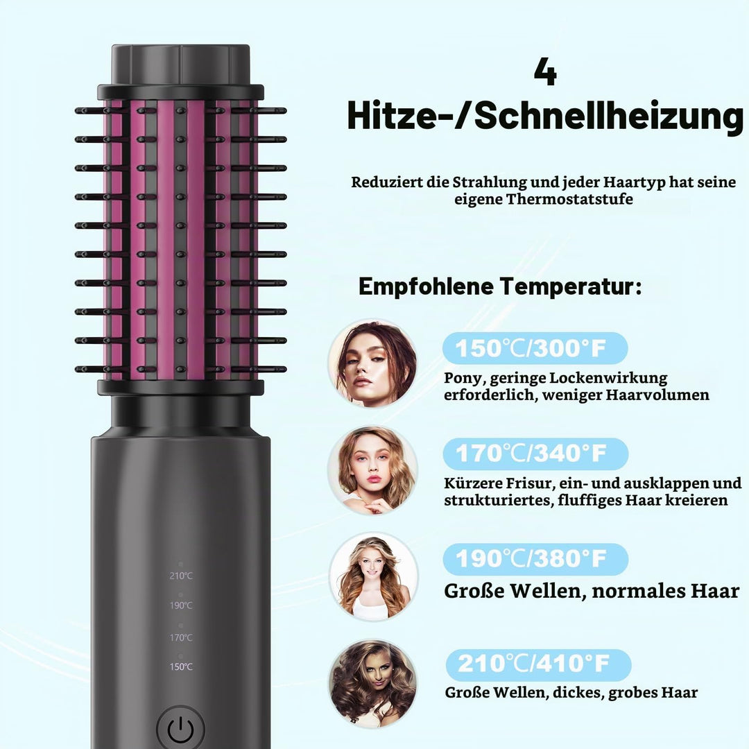 Dricar Kabellose Lockenstabbürste, Tragbare Reise Lockenstab Grosse Locken, 40mm Thermobürste Rundbü