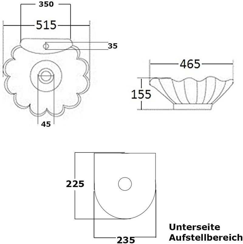 NEG Waschbecken Uno38A (Muschel-Form/oval) Aufsatz-Waschschale/Waschtisch (weiss) mit geschwungenem