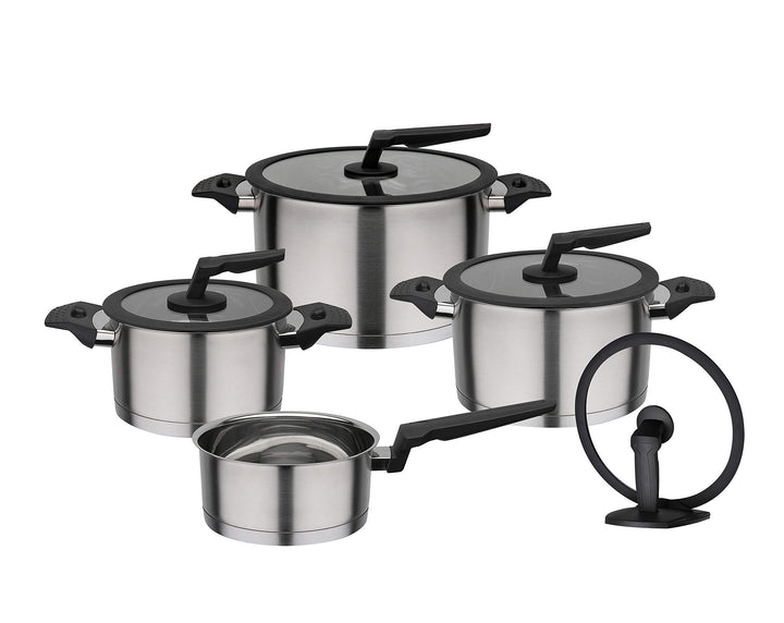 GSW 706155 Kochtopf-Set Apart 9-teilig, Edelstahl rostfrei 18/8, Glas, Kunststoff, Silber