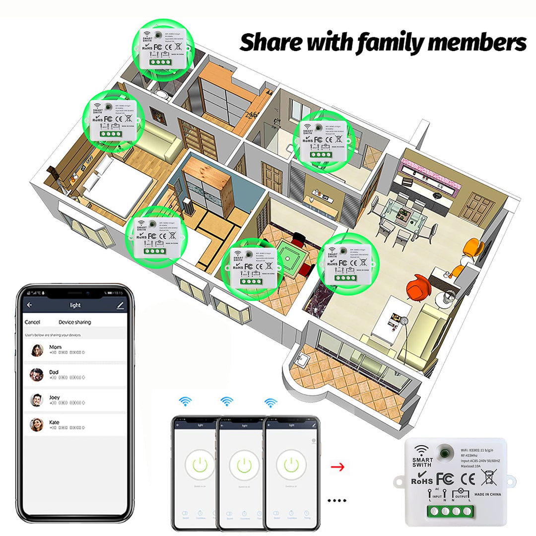 DieseRC Mini Wireless WiFi Switch, 2500W 10A RF Relais Fernbedienung 3 Empfänger mit 1 Wireless Wand