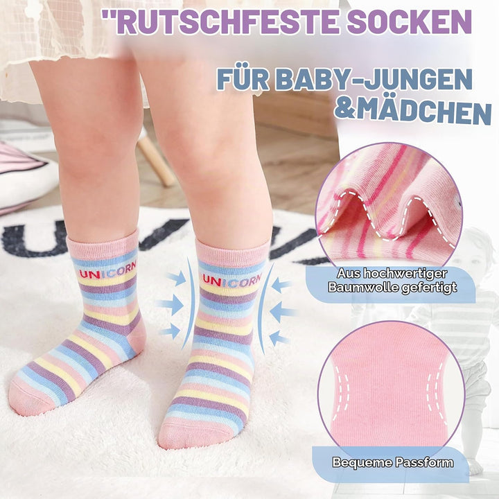 ANTSANG 12 Paare Stoppersocken Kinder Baby Mädchen Socken Anti Rutsch / Rutschfeste Socken Baumwolle
