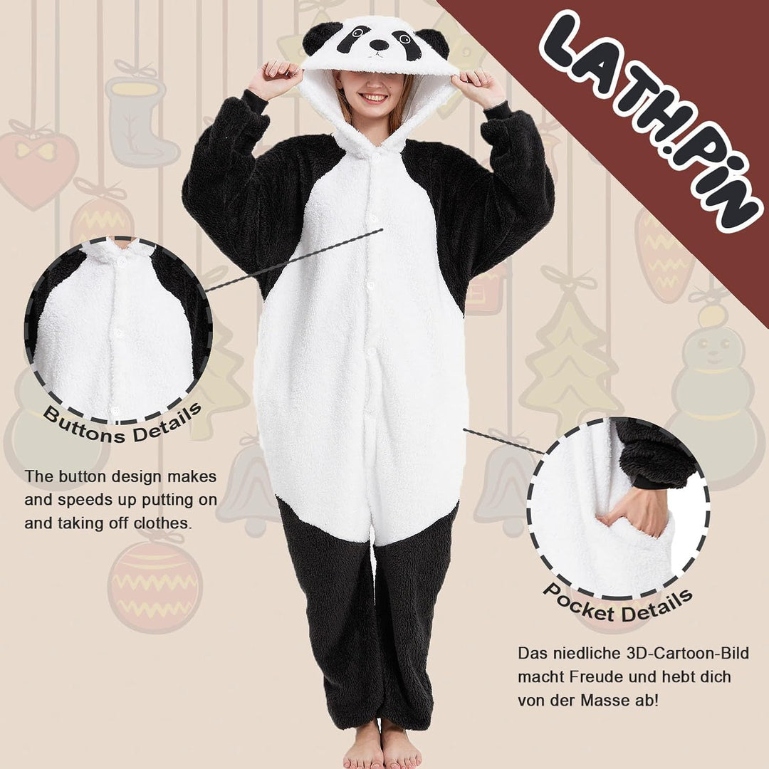 LATH.PIN Pyjamas Jumpsuit Panda Unisex Erwachsene Tier Onesie Cosplay Halloween Karneval Kostüme Dam