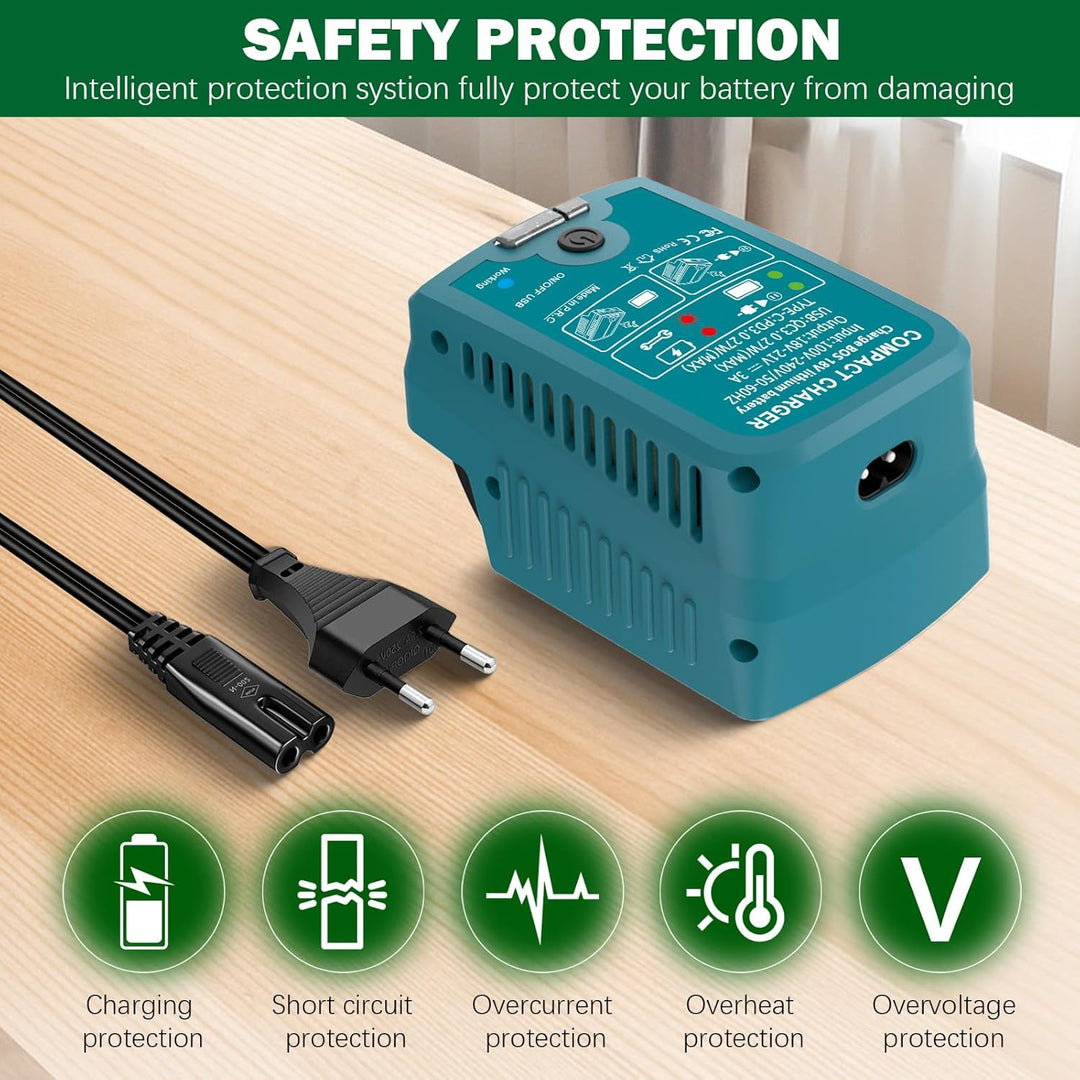 Schnellladegerät für Bosch 18V PBA Gome und Garten Ladegerät,mit USB & Type-C Output,Eingang 220V, A