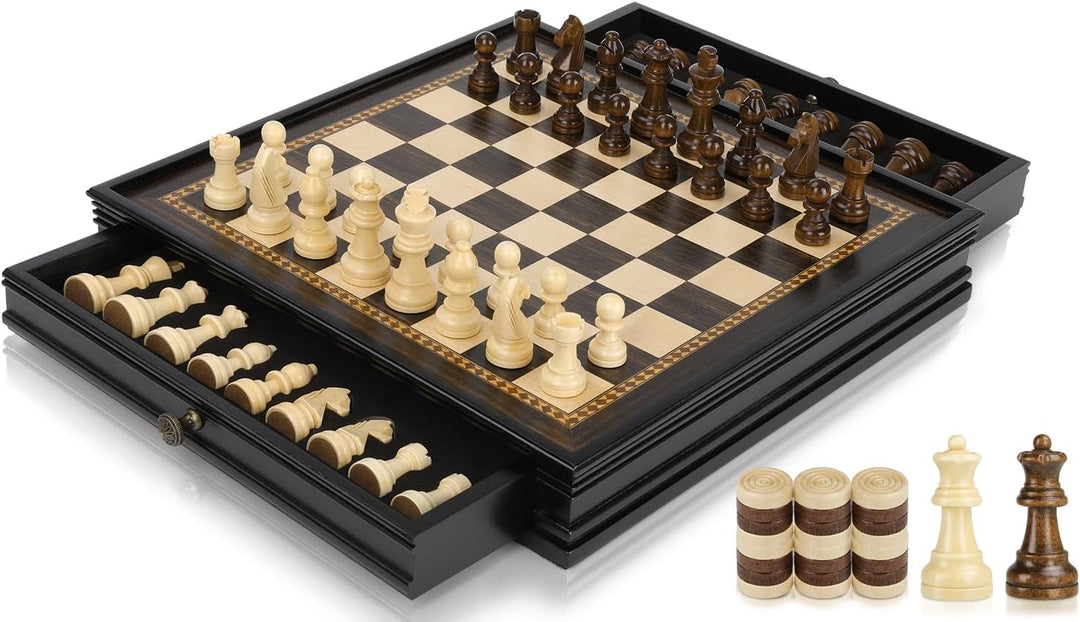 Peradix 2 in 1 Magnetisch Schachspiel mit Dame Spiel aus Holz, 32CM/12.6IN Schachbrett mit Lagerschu