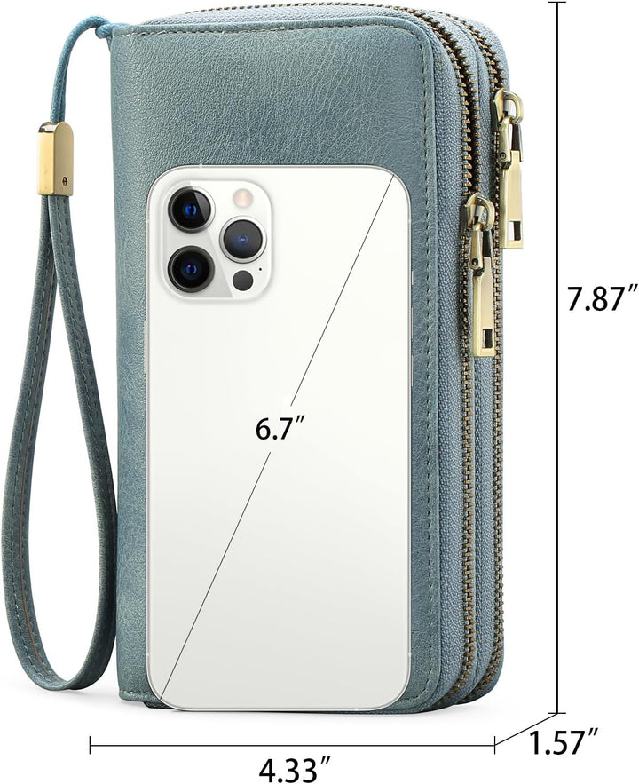 GAEKEAO Geldbörse Damen Gross, Portemonnaie Damen Veganes Leder Doppel Reissverschluss Kreditkartene