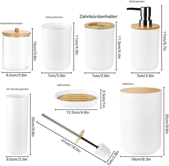 JOTOM 7 Stück Bambus Badezimmer Zubehör Badezimmer Zubehör Set Luxus Modern Bad Set Zahnbürstenhalte