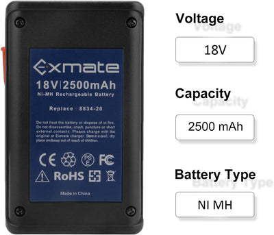 Exmate NI-MH 18V 2500mAh Ersatzbatterie für Gardena 8834-20 SmallCut 300 Accu