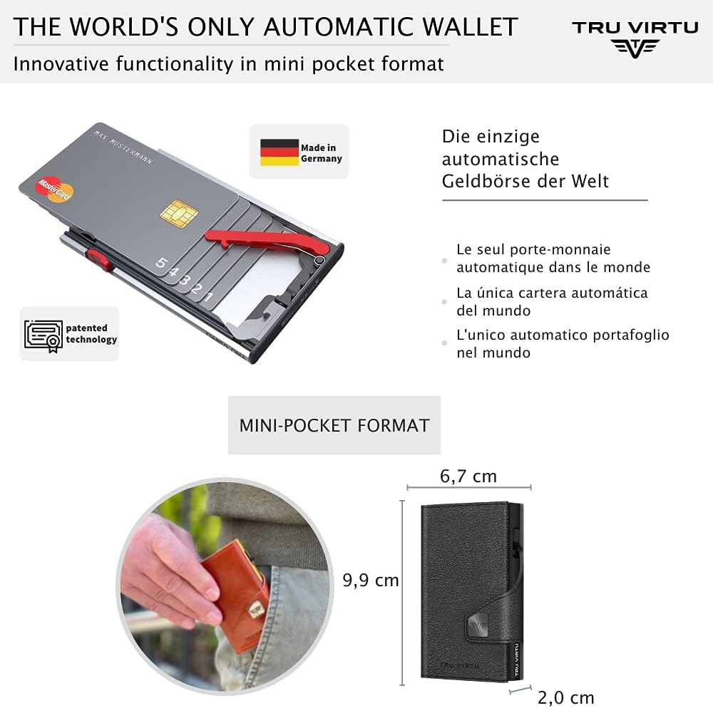 Tru Virtu® Karten-Portemonnaie Click & Slide Coin Pocket Nappa Black/Black I Kreditkartenetui I Kart