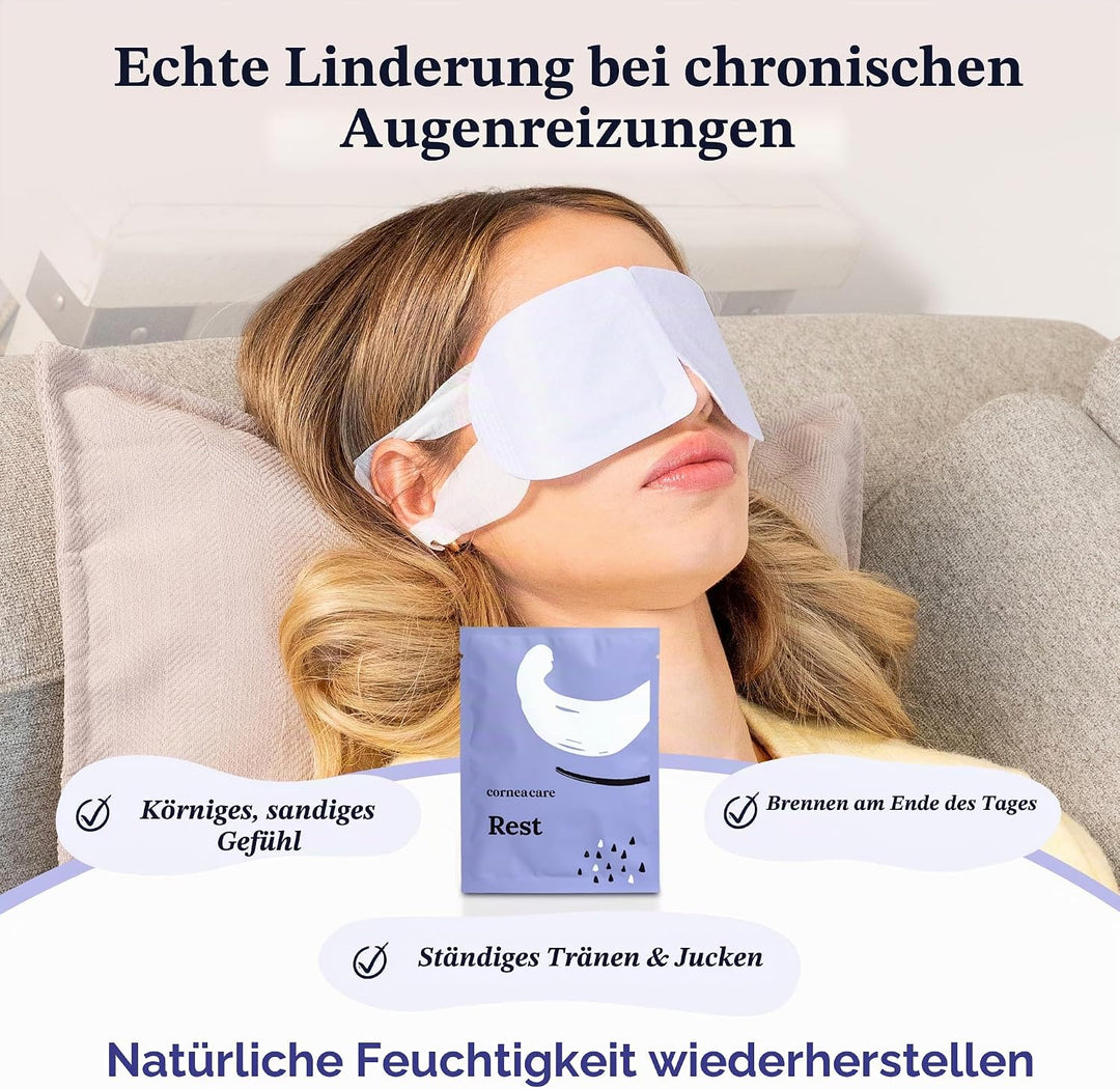 CorneaCare Ruhe: Selbsterwärmende warme Kompresse für trockene Augen, beheizte Augenmaske für schnel
