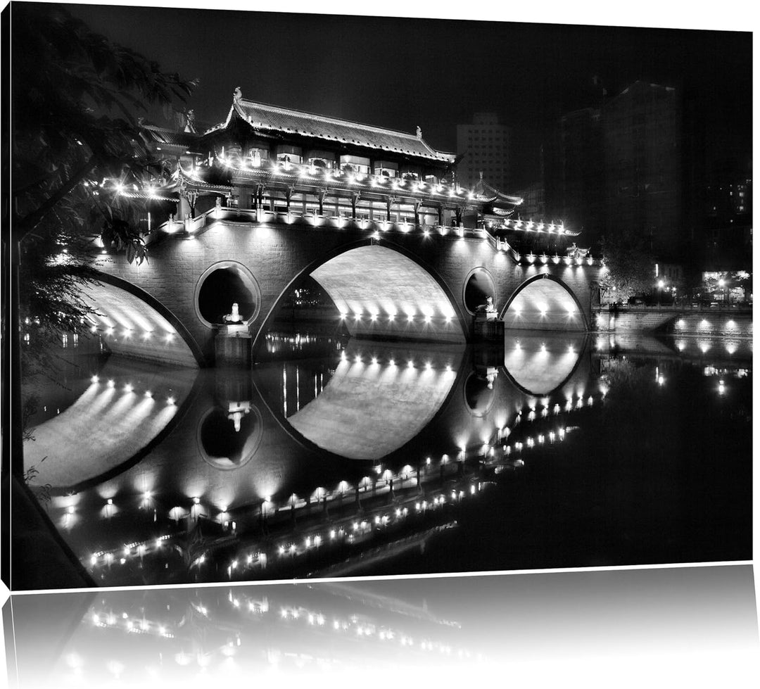 Pixxprint hellerleuchtete chinesische Brücke als Leinwandbild/Grösse: 100x70 / Wandbild/Kunstdruck/f