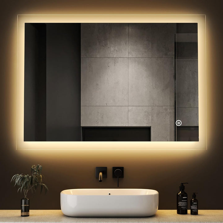 Boromal LED Badspiegel mit Beleuchtung 40x60cm LED Badspiegel 3 Lichtfarbe Dimmbar 3000-6500K 1940LM