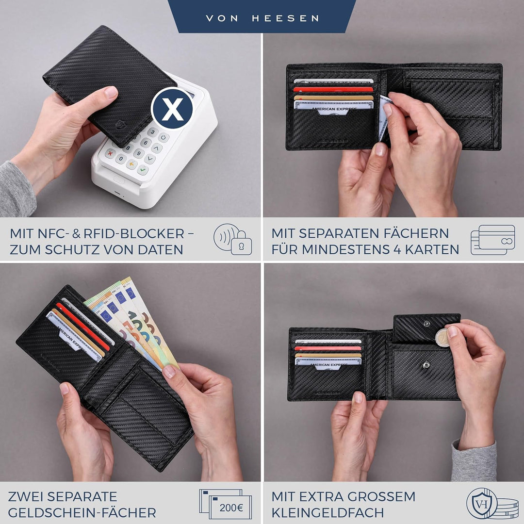 VON HEESEN Leder Geldbörse RFID Schutz I Echtleder Geldbeutel für Damen &amp; Herren I Portemonnaie Brie