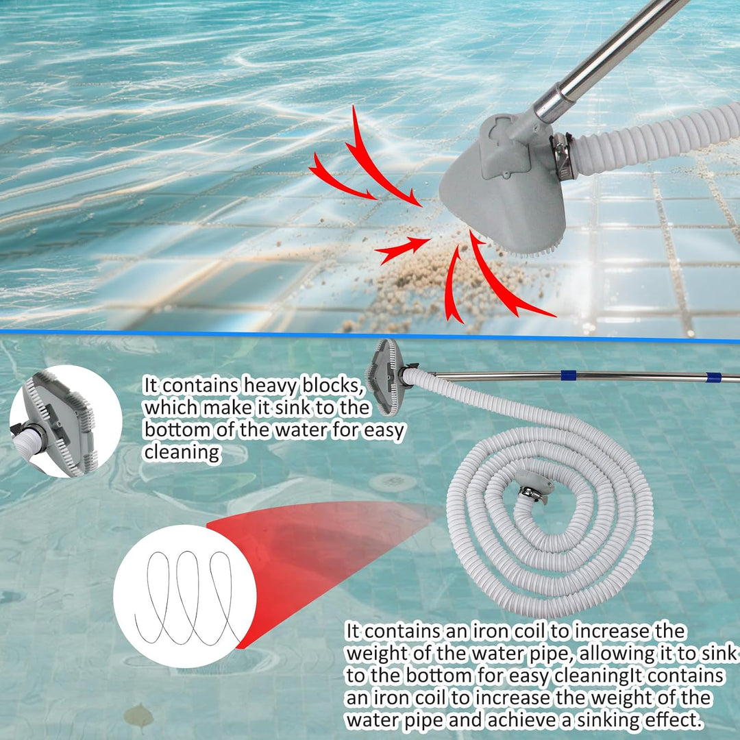 Poolsauger Bodensauger, Poolreiniger Bodensauger mit 4m Extradicker Schlauch und Edelstahlgriff, 202