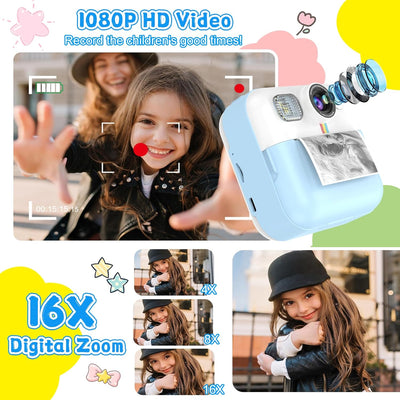 Kinderkamera, 2.4 Zoll Kamera Kinder Sofortdruck, 1080P Digitalkamera Kinder mit 32GB Karte, Kinders