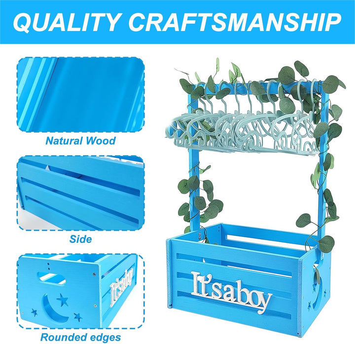 Holz Baby Geschenk Korb mit Griff, Kinder Kleiderbügel und Girlande, Baby Dusche Kiste Schrank, Baby