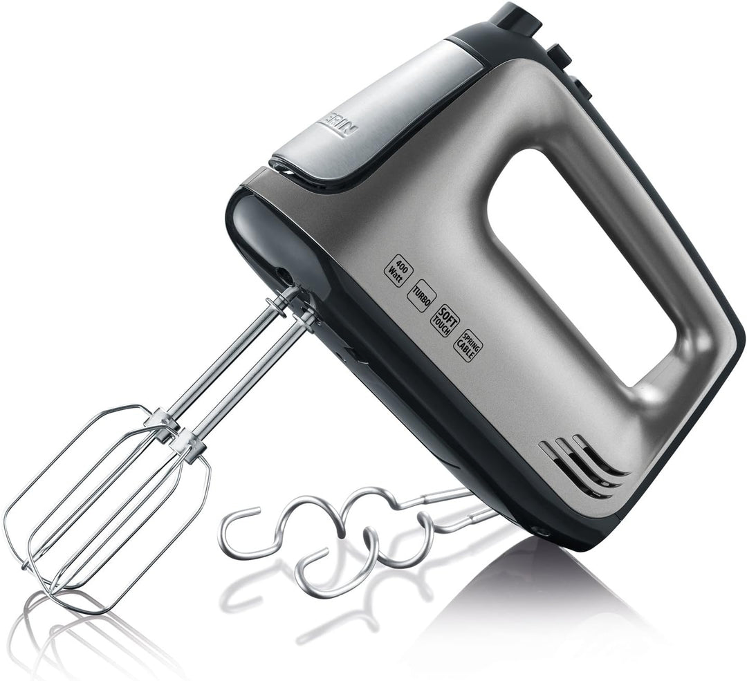 SEVERIN Handmixer mit Spiralkabel, ca. 400 W, HM 3832, Silber/Schwarz, 28.5 Rostfreier Edelstahl Sin