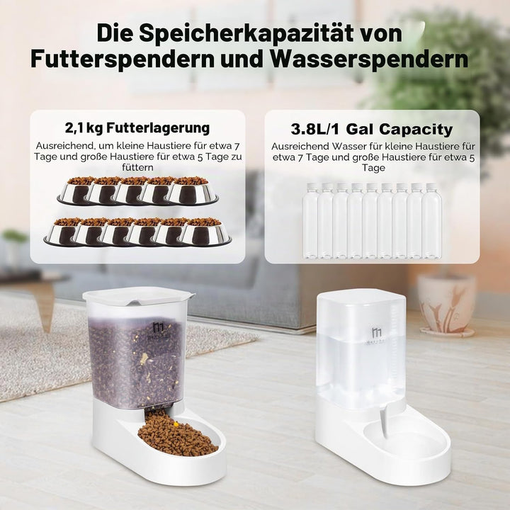 PAKEWAY Futterautomat Katze, Automatischer Futterspender & Wassertränker im Set für Hunde, Katzen un