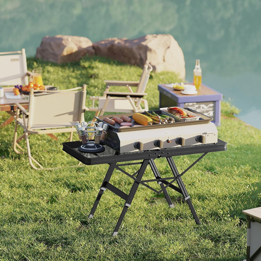 Outsunny Campingtisch höhenverstellbar Klapptisch mit Metallgitter Klappbar Gartentisch aus Aluminiu