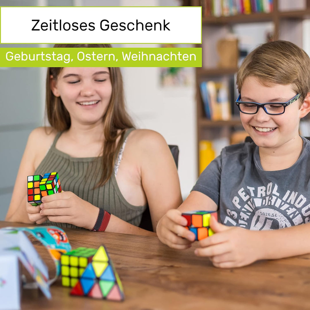 CUBIDI® Zauberwürfel Set - Speed Cube Set 2x2 3x3 4x4 Pyraminx Speedcube, Zauberwürfel für Kinder Er