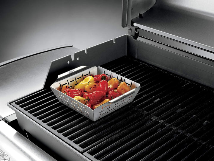 Weber glasierter Pizzastein, rund, 36 cm 18412 Schwarz & 6481 Deluxe Gem sekorb 19x24 cm, Grillkorb,