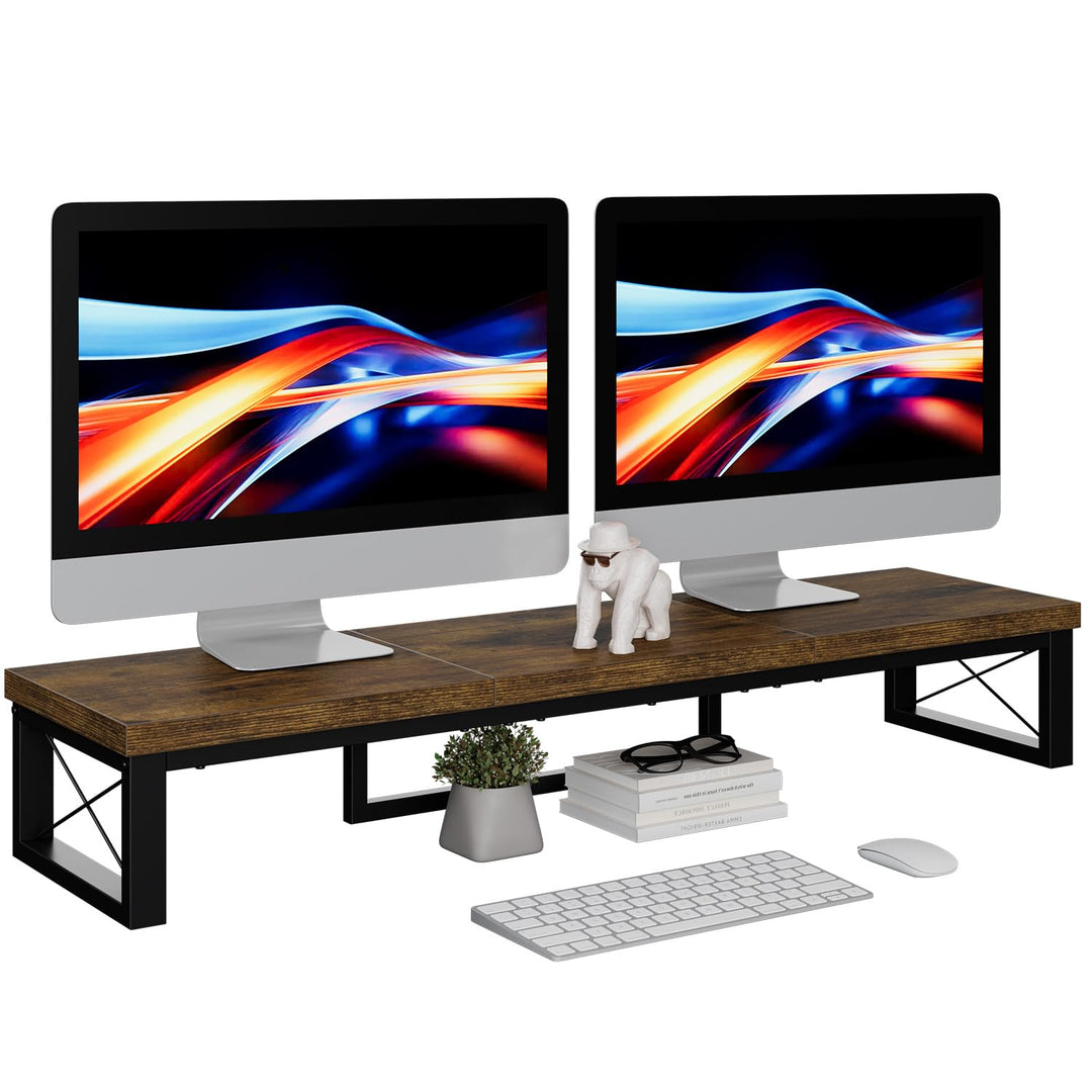 IBUYKE Dual Monitorständer, Computer Bildschirmerhöhung, 97cm Holz Schreibtisch Monitor Erhöhung mit