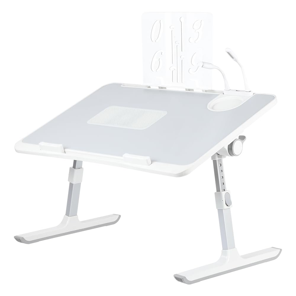 OHMG Laptop-Bett, höhenverstellbar und Winkel, faltbar, neigbar, mit Kühler/USB-Ports/Schublade, für