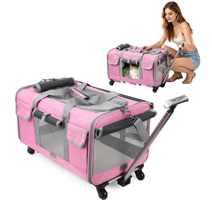 PETCUTE Transporttasche für Katze mit Rollen,Atmungsaktiv Katzen Transporttasche für 2 Katzen,Faltba