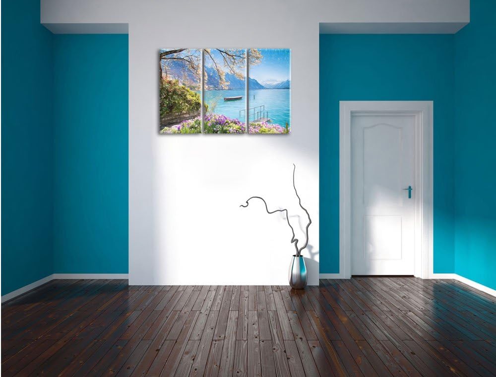 Pixxprint Genfer See im Sonnenschein als Leinwandbild/Grösse: 3 Teilig (120x80 cm) cm/Wandbild/Kunst