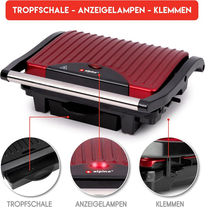 alpina Kontaktgrill - Optigrill 230V/1000W - Sandwich Maker - Panini Grill - Multigrill für Gemüse,