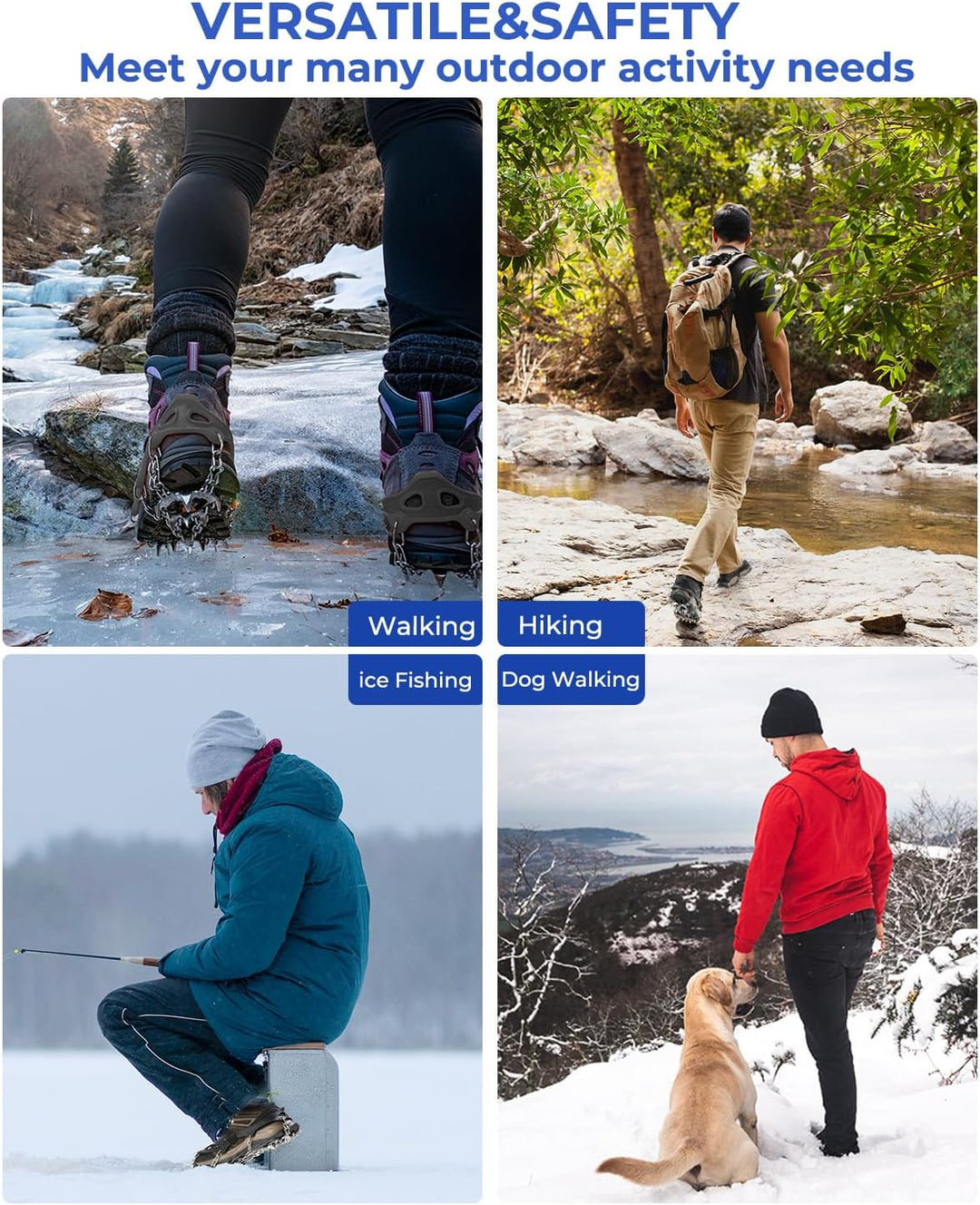 Sportneer Steigeisen Eisstollen Traktion, 19 Spikes Edelstahl Anti-Rutsch EIS Schnee Grips für Schuh