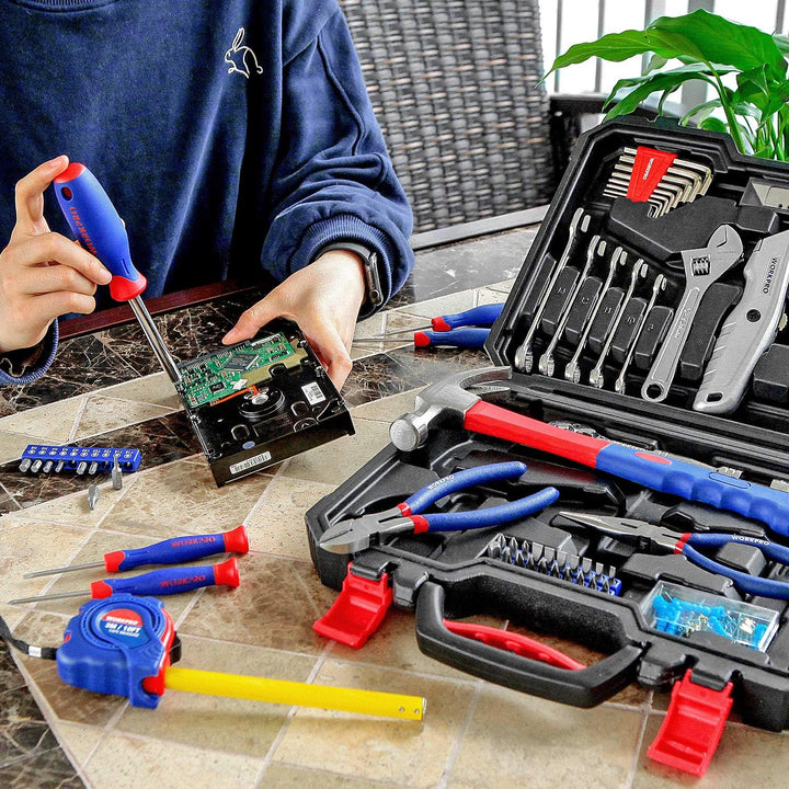 WORKPRO Werkzeugkoffer bestückt, 160 tlg. Werkzeugset, Werkzeugkasten gefüllt, tägliche Handwerkzeug