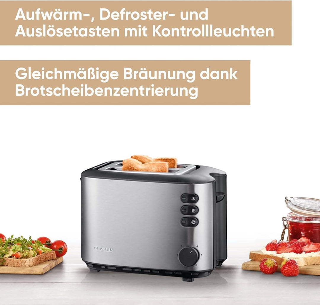 SEVERIN Automatik-Toaster, Inkl. Brötchen-Röstaufsatz, 2 Röstkammern, 850 W, AT 2514, Edelstahl/Schw