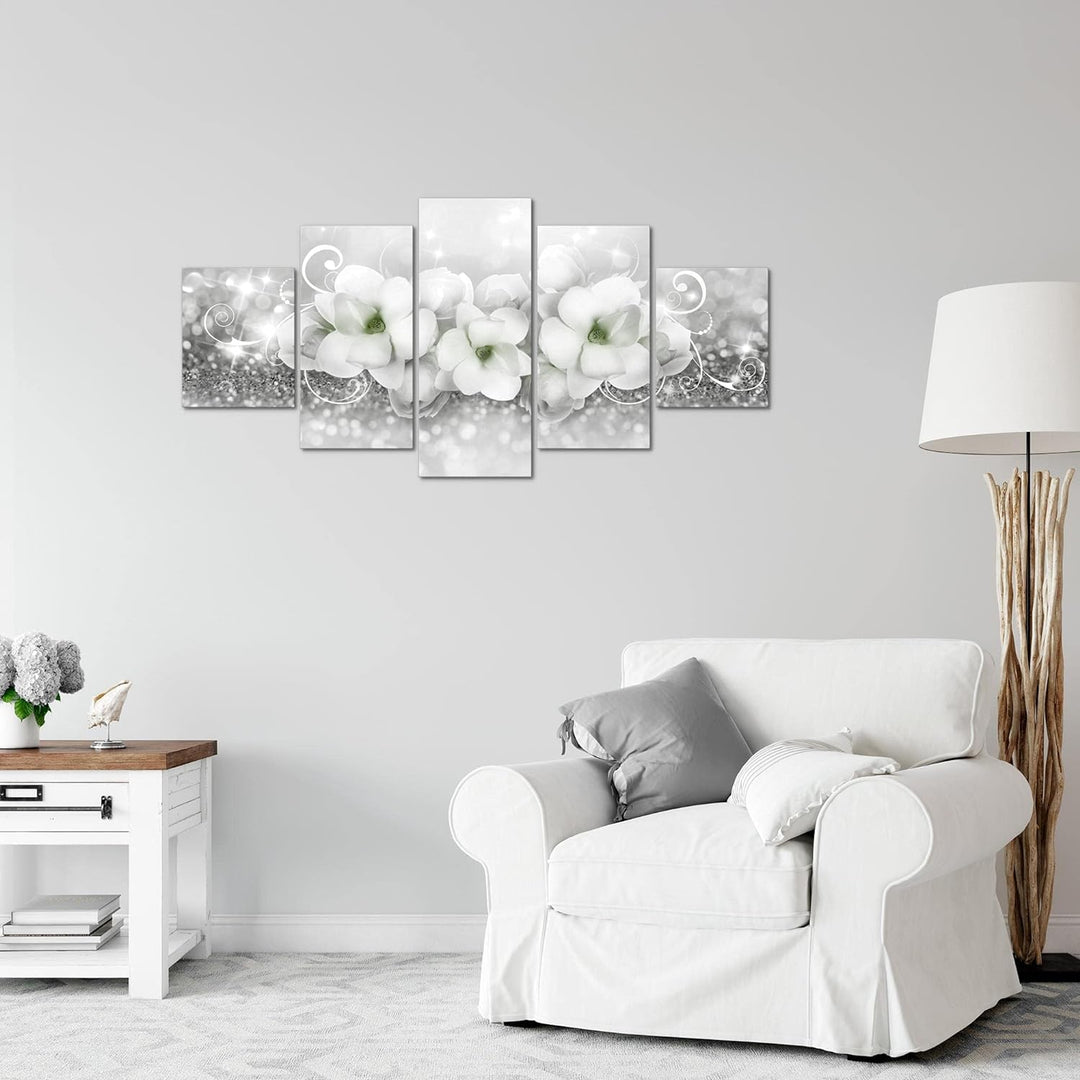 Runa Art Wandbilder Blumen Abstrakt 5 Teilig Bild auf Vlies Leinwand Deko Wohnzimmer 3D Effekt Schwa