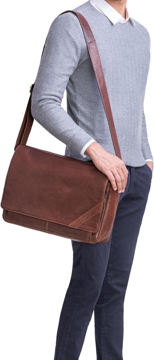 STILORD 'Nick' Umhängetasche Leder Herren Damen Unitasche 15.6 Zoll Laptoptasche Aktentasche Bürotas