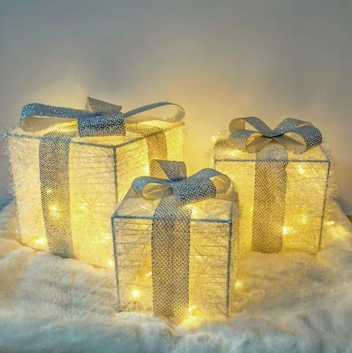 Bambelaa! 3er Led Deko Geschenke Leucht Boxen Timer Weihnachts Dekoration Weihnachtsdeko Beleuchtet