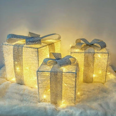 Bambelaa! 3er Led Deko Geschenke Leucht Boxen Timer Weihnachts Dekoration Weihnachtsdeko Beleuchtet