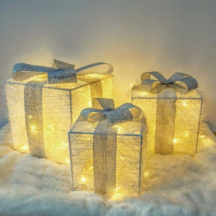 Bambelaa! 3er Led Deko Geschenke Leucht Boxen Timer Weihnachts Dekoration Weihnachtsdeko Beleuchtet