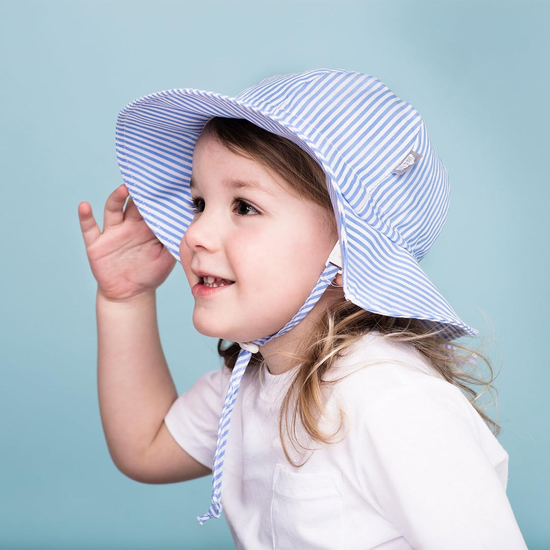 Jan & Jul Grow-with-Me Baumwoll-Flapper Sonnenhut für Babys und Kinder 0-6 Monate Blau gestreift, 0-