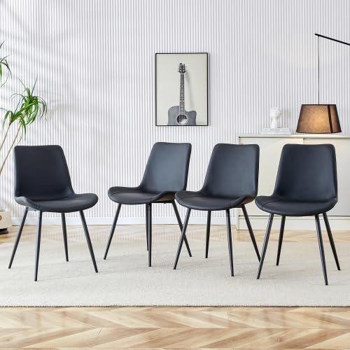 Esszimmerstühle 4er Set Kunstleder schwarz – Polsterstuhl mit breiter Sitzfläche &amp; Rückenlehne, ergo