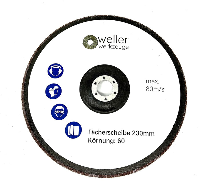 WELLERWERKZEUGE | 4er SET Fächerscheiben Ø 230mm x 22,23 Körnung 40/60/80/120 Schleifscheiben Lamell