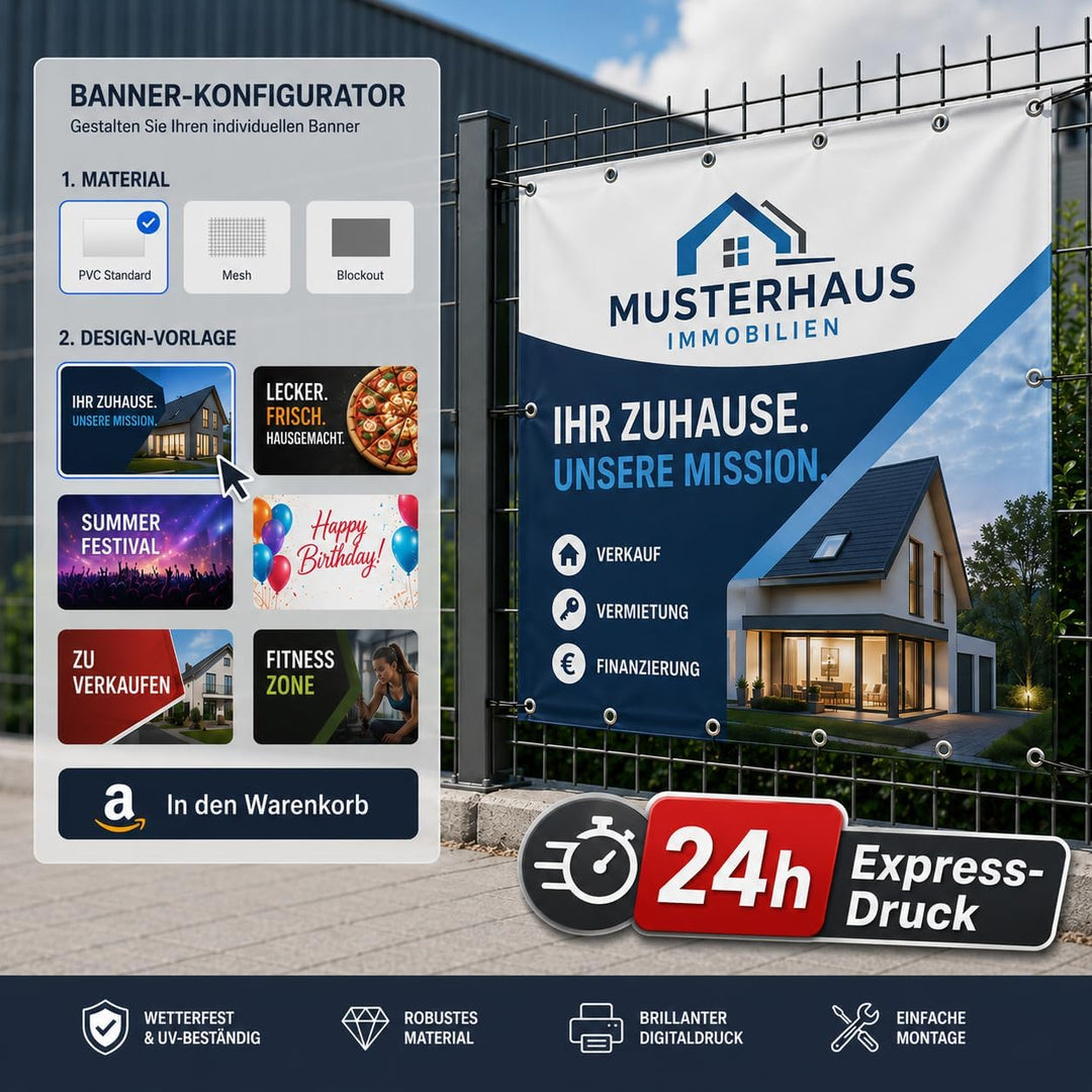 PRINT.GG Personalisierter Werbebanner - Gestalten Sie Ihr eigenes Banner mit Text, Grafik und Farben