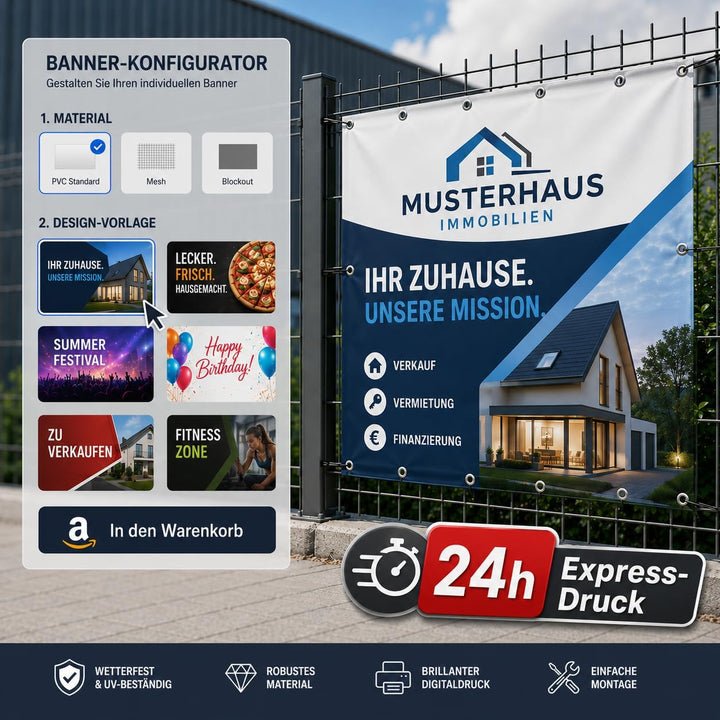 PRINT.GG Personalisierter Werbebanner - Gestalten Sie Ihr eigenes Banner mit Text, Grafik und Farben